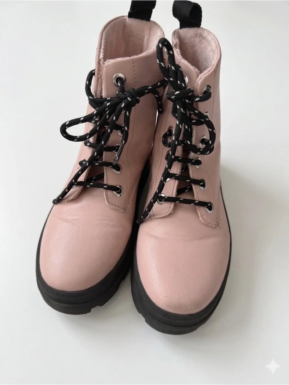 H&M Girls Pink Faux Leather Combat Lace Up Zip Boot Size 1.5 Back to School